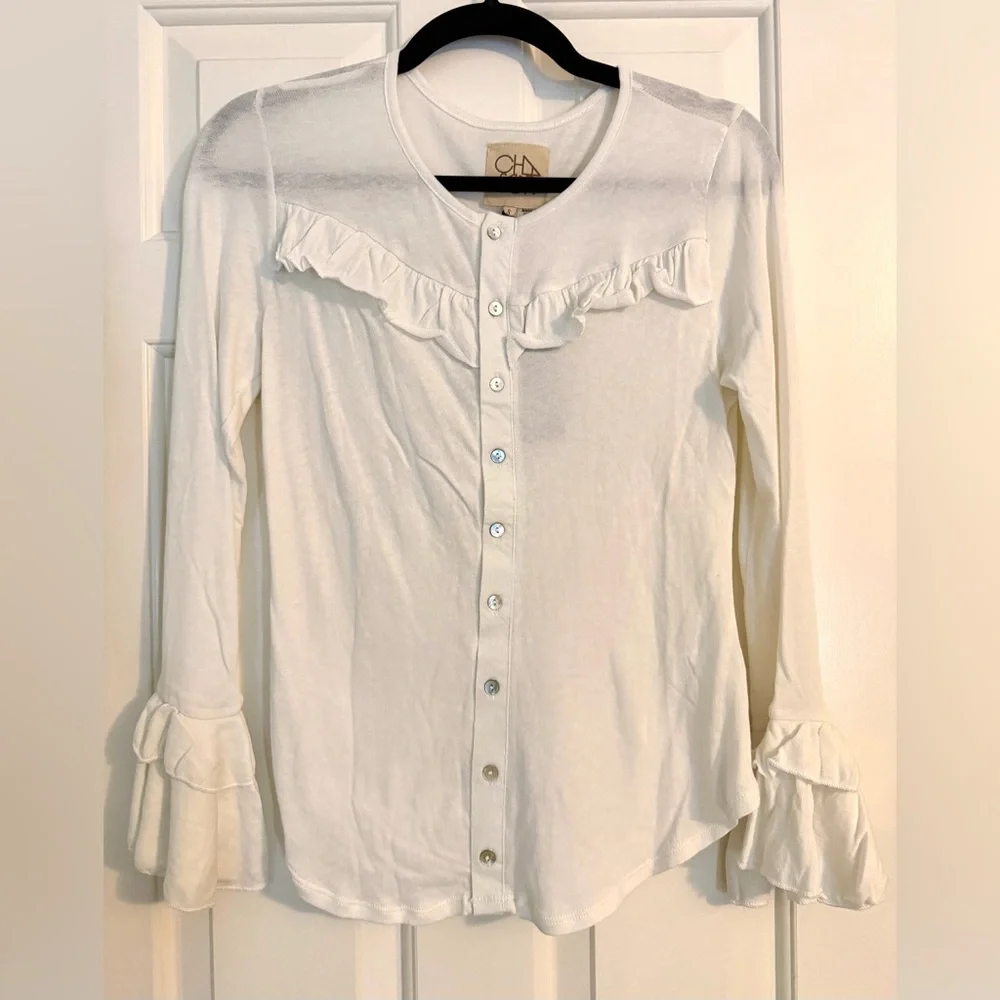 Chaser White Ruffle Button-Up Top - Picture 3 of 9